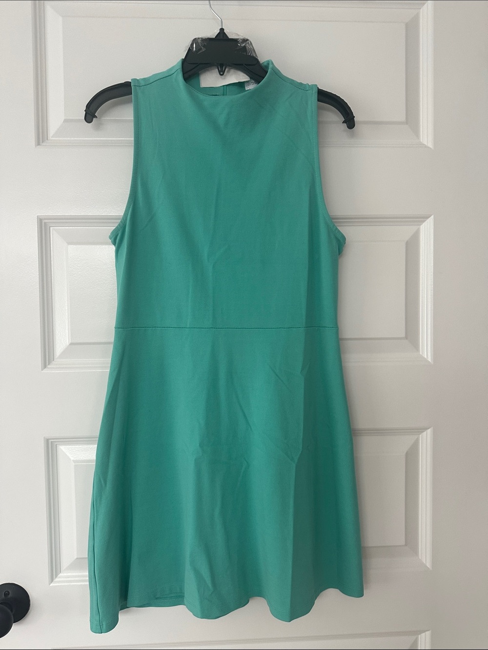 The Vanity Room Sleeveless Teal-Green Mock Neck Dress